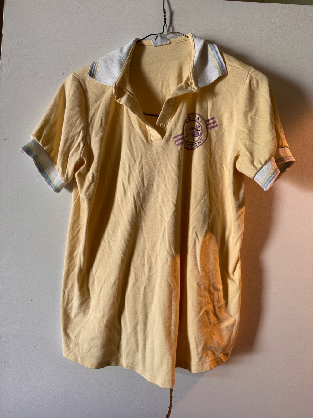 Women's Pale Yellow Polo Blouse with Contrast Trim